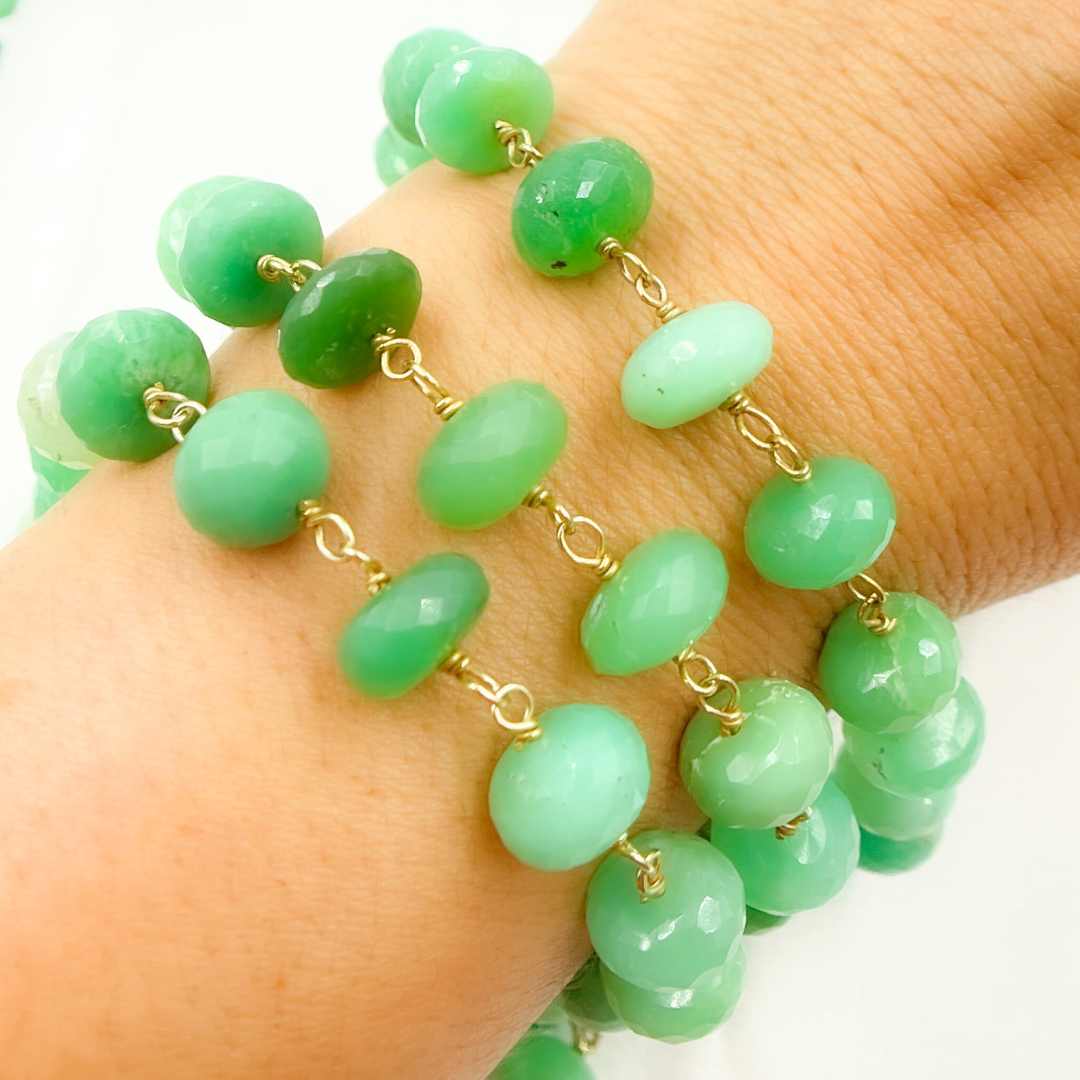 Chrysoprase Rondel Faceted Gold Plated Wire Chain