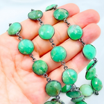 Load image into Gallery viewer, Chrysoprase Round Shape Bezel Oxidized Wire Chain. CHR29
