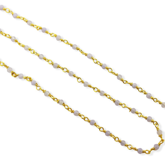 Pink Opal Gold Plated Wire Chain