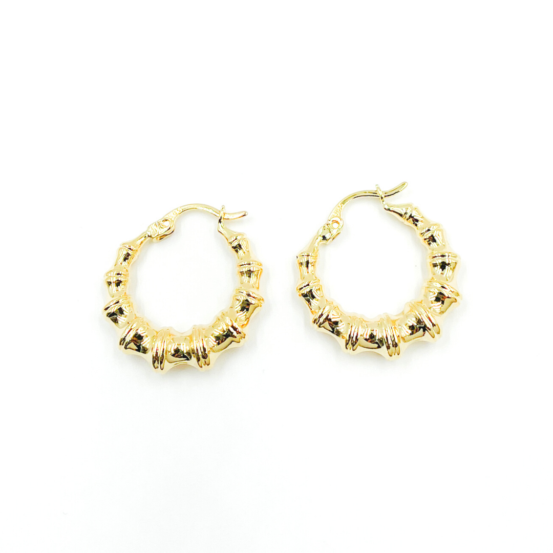 14K Solid Gold Textured Hoop