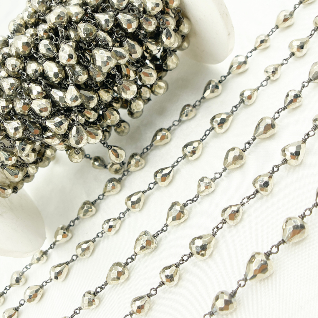 Steel Pyrite Tear Drop Shape Oxidized Wire Chain.