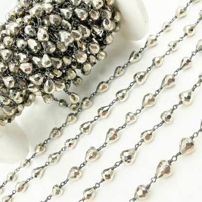 Steel Pyrite Tear Drop Shape Oxidized Wire Chain.