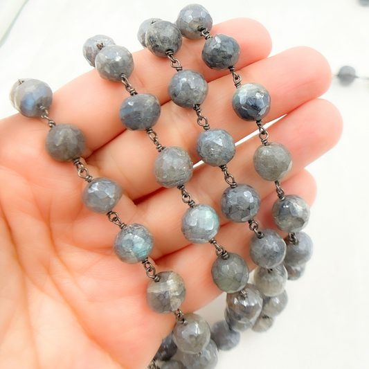 Coated Labradorite Round Shape Oxidized Wire Chain