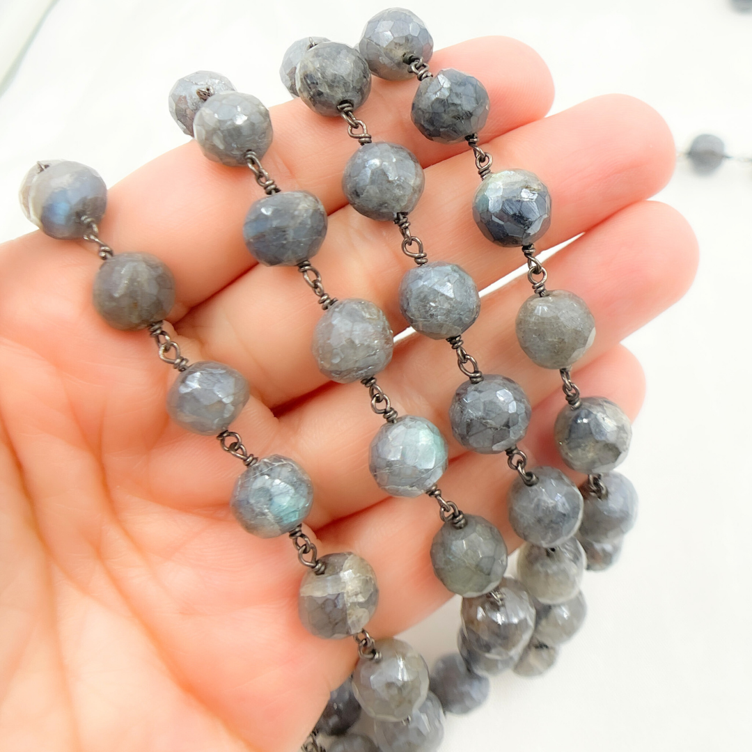 Coated Labradorite Round Shape Oxidized Wire Chain. CLB48