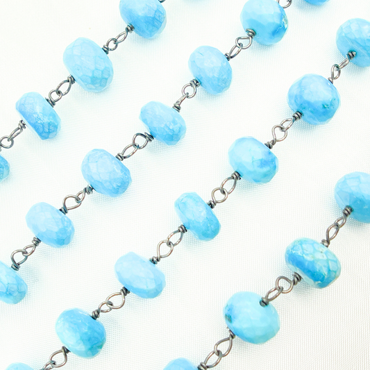 Turquoise Rondel Oxidized Wire Chain. TRQ33