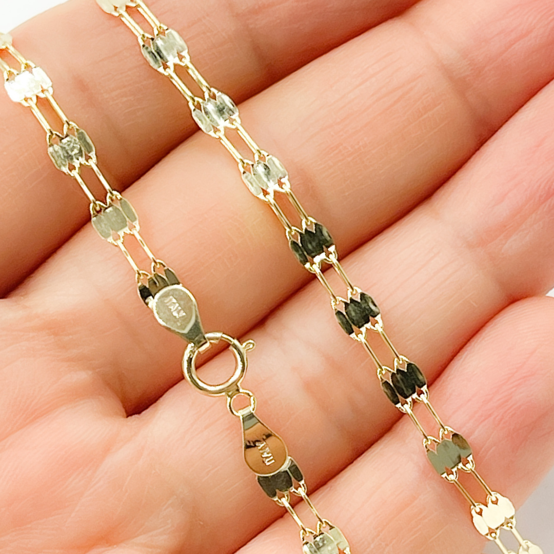 14K Solid Gold Double Flat Marina Link Chain