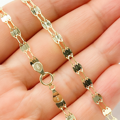 14K Solid Gold Double Flat Marina Link Chain