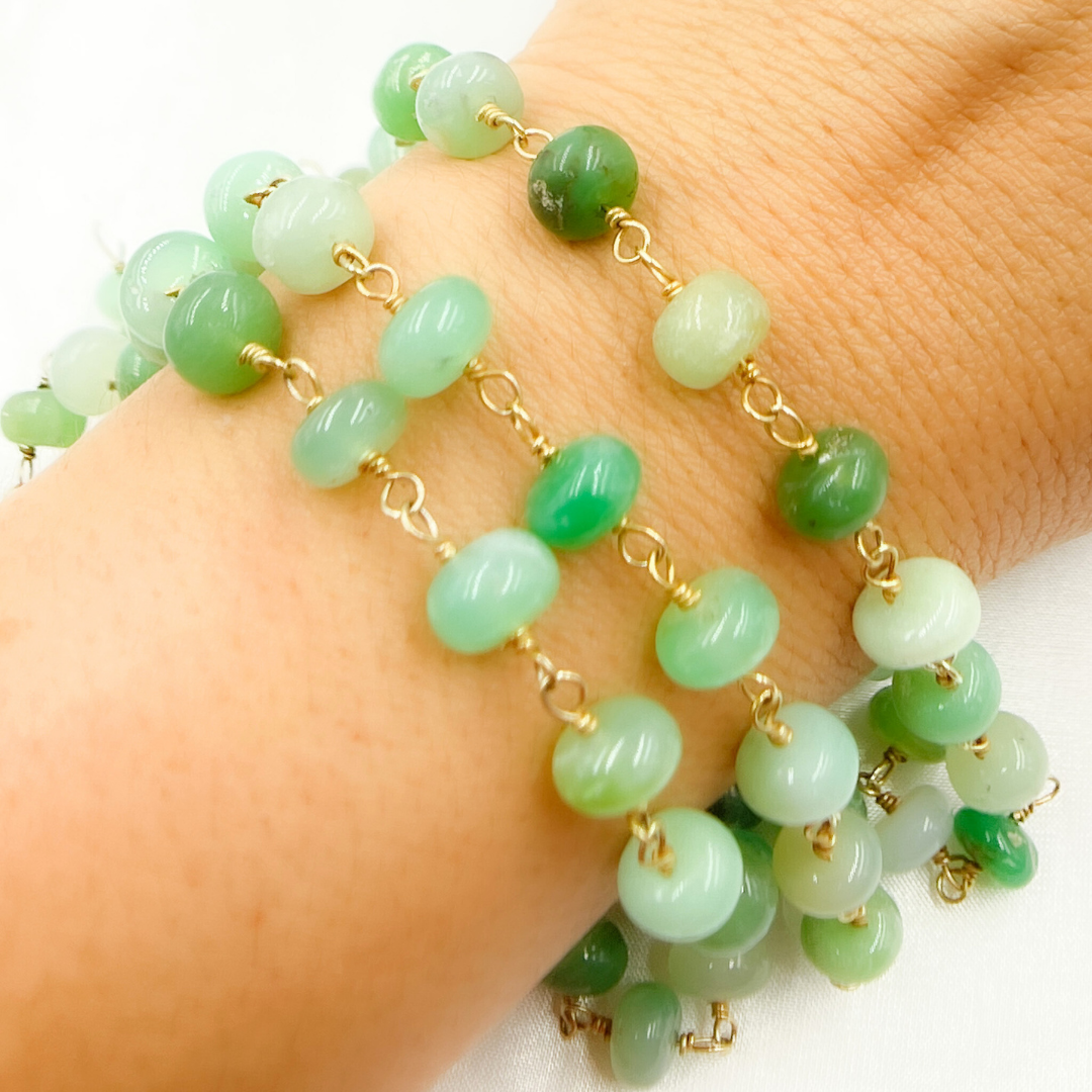 Chrysoprase Smooth Gold Plated Wire Chain. CHR20