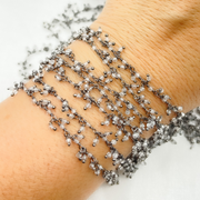 White Topaz Cluster Dangle Oxidized Wire Chain