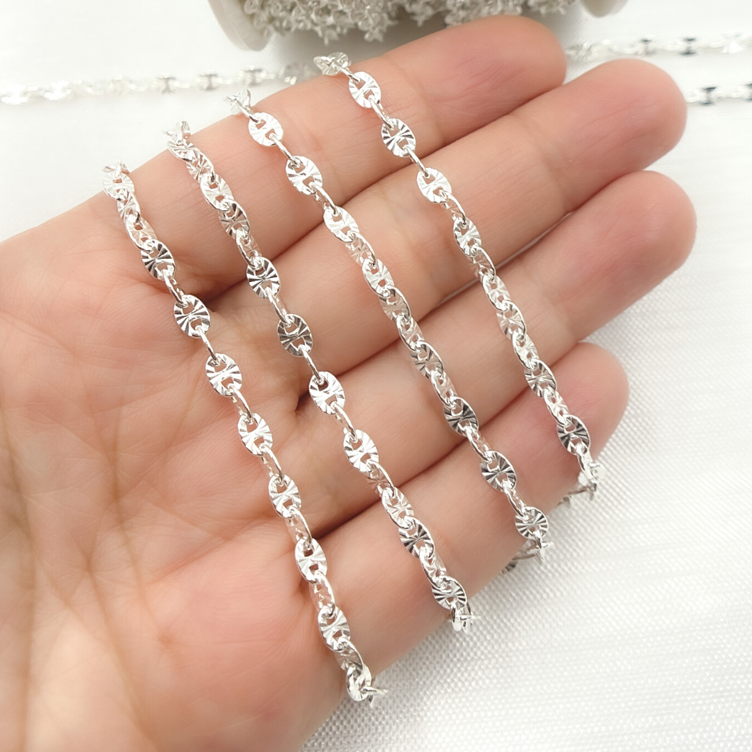 925 Sterling Silver Diamond Cut Marina Chain. 