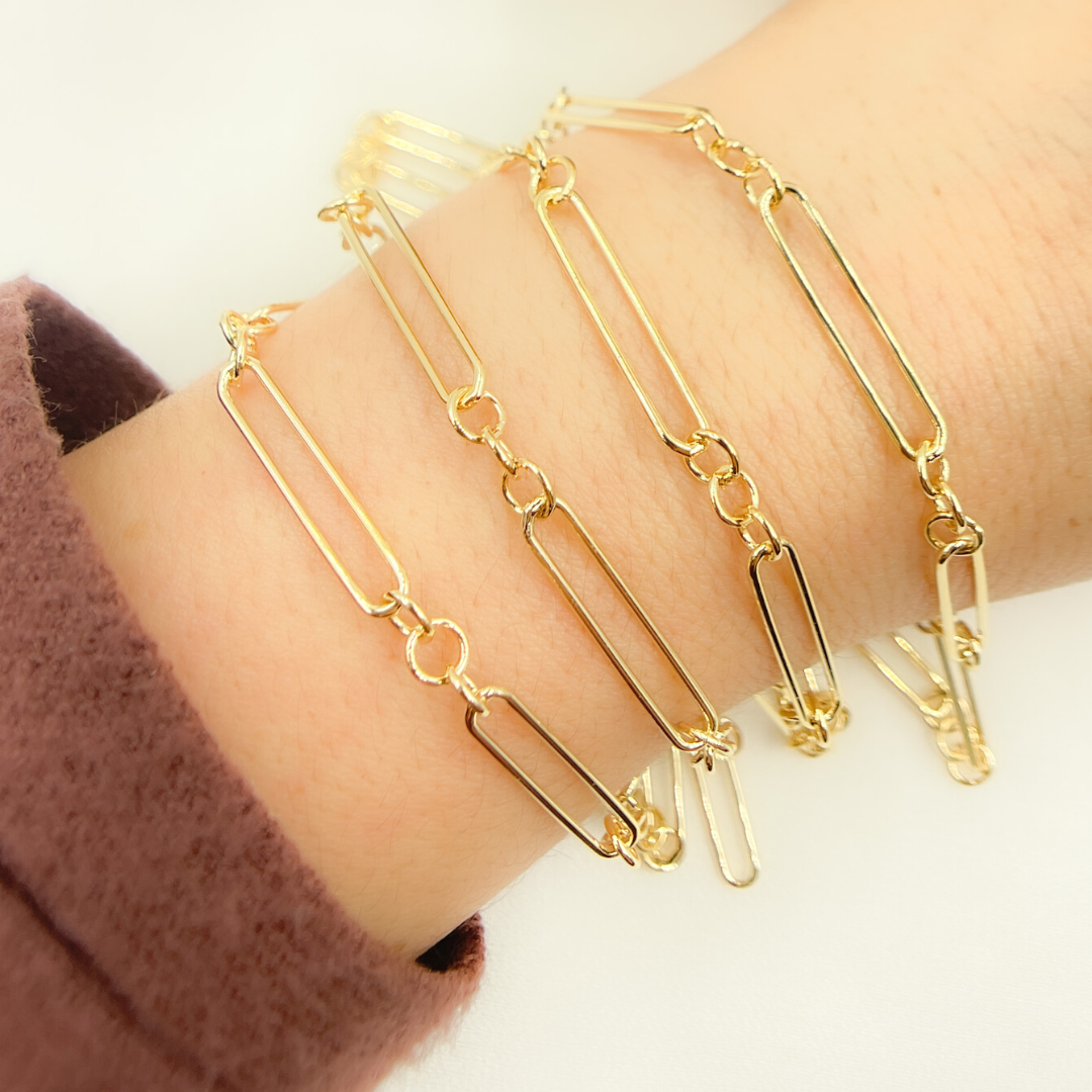 Gold Plated Sterling Silver 3 Round Links & 1 Long Smooth Oval Chain