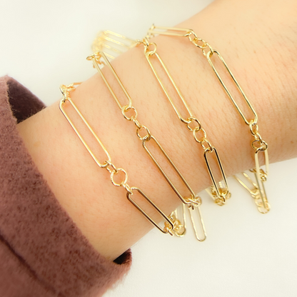 Gold Plated Sterling Silver 3 Round Links & 1 Long Smooth Oval Chain