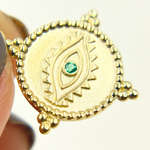 Load image into Gallery viewer, 14K Solid Gold Diamond &amp; Emerald Evil Eye Charm. GDP183
