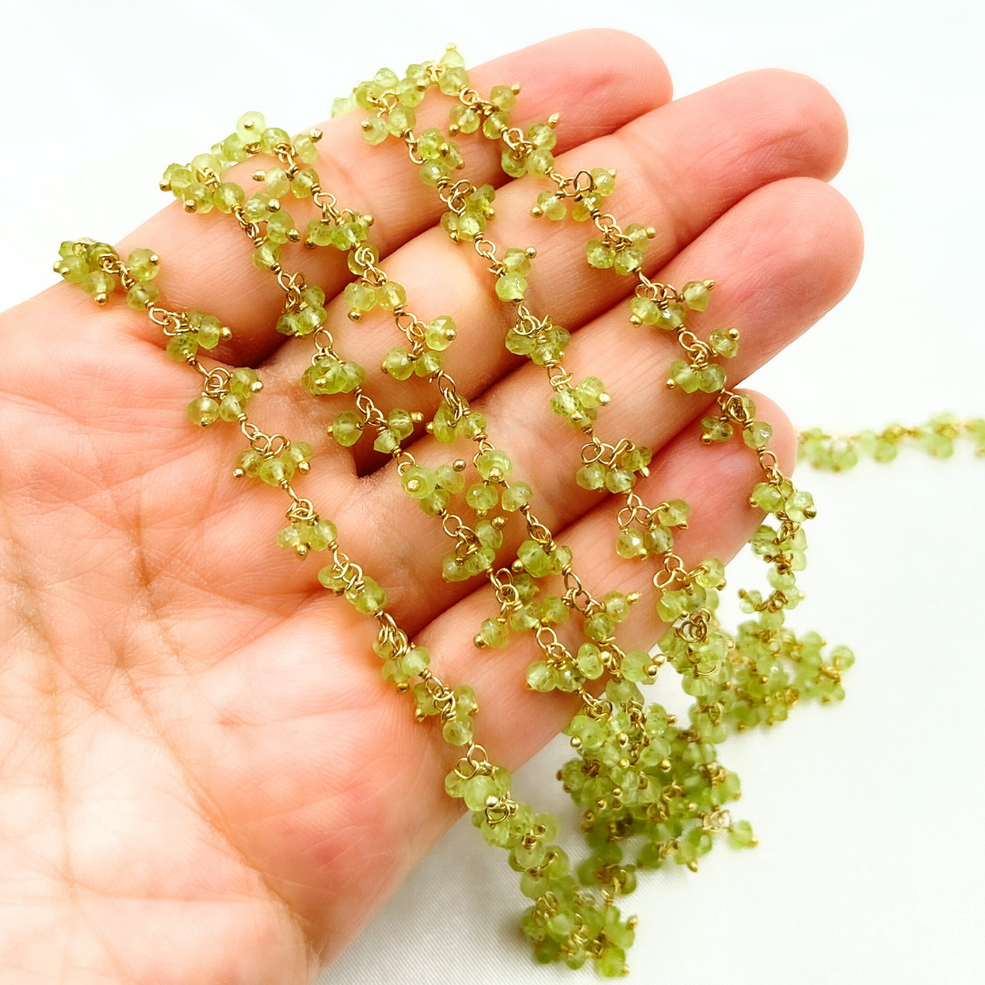 Peridot Cluster Dangle Gold Plated Wire Chain.
