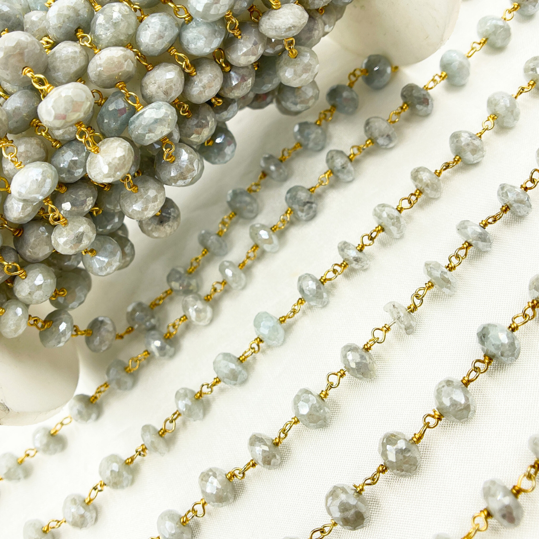 Coated Milky Aquamarine Gold Plated Wire Chain.