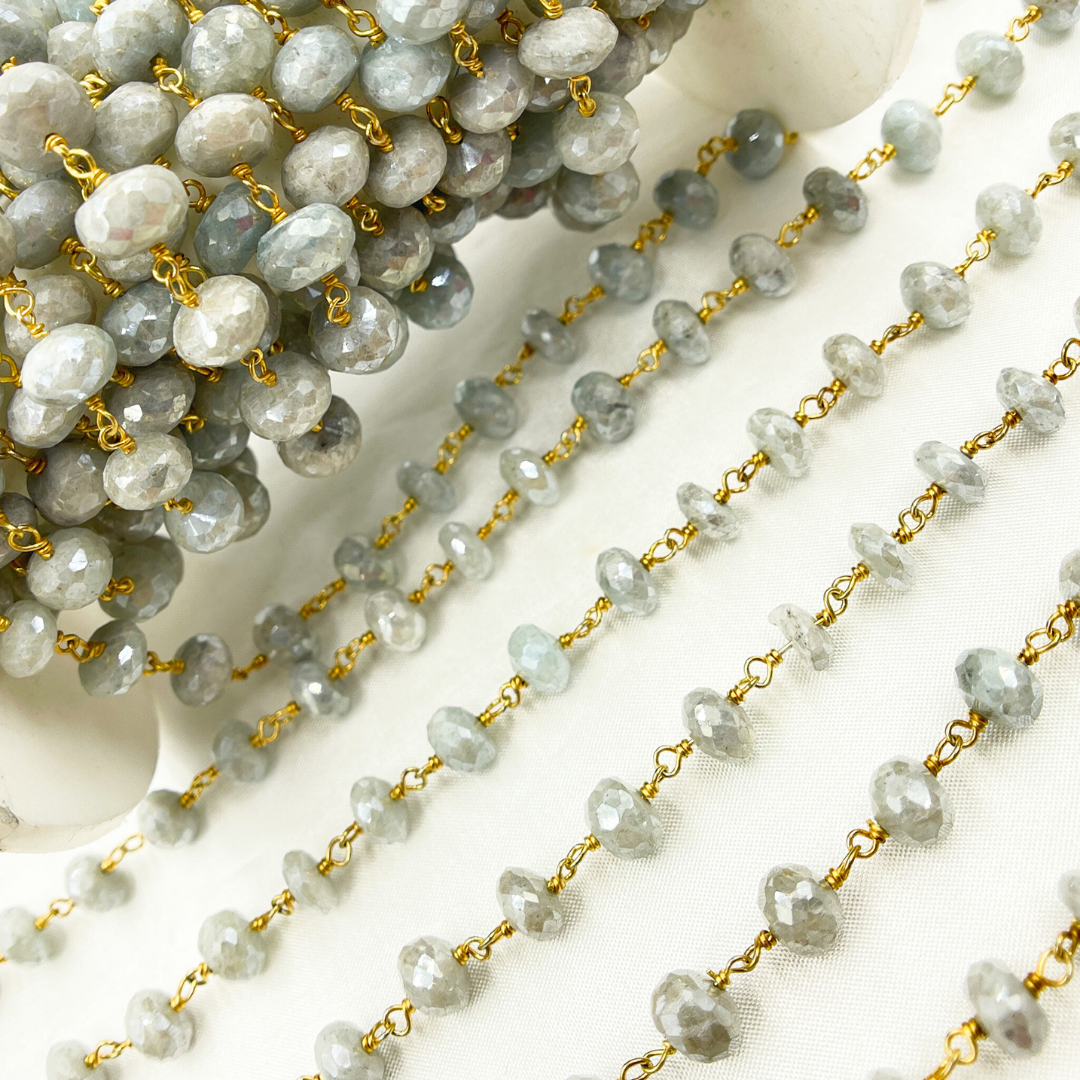 Coated Milky Aquamarine Gold Plated Wire Chain. AQU17