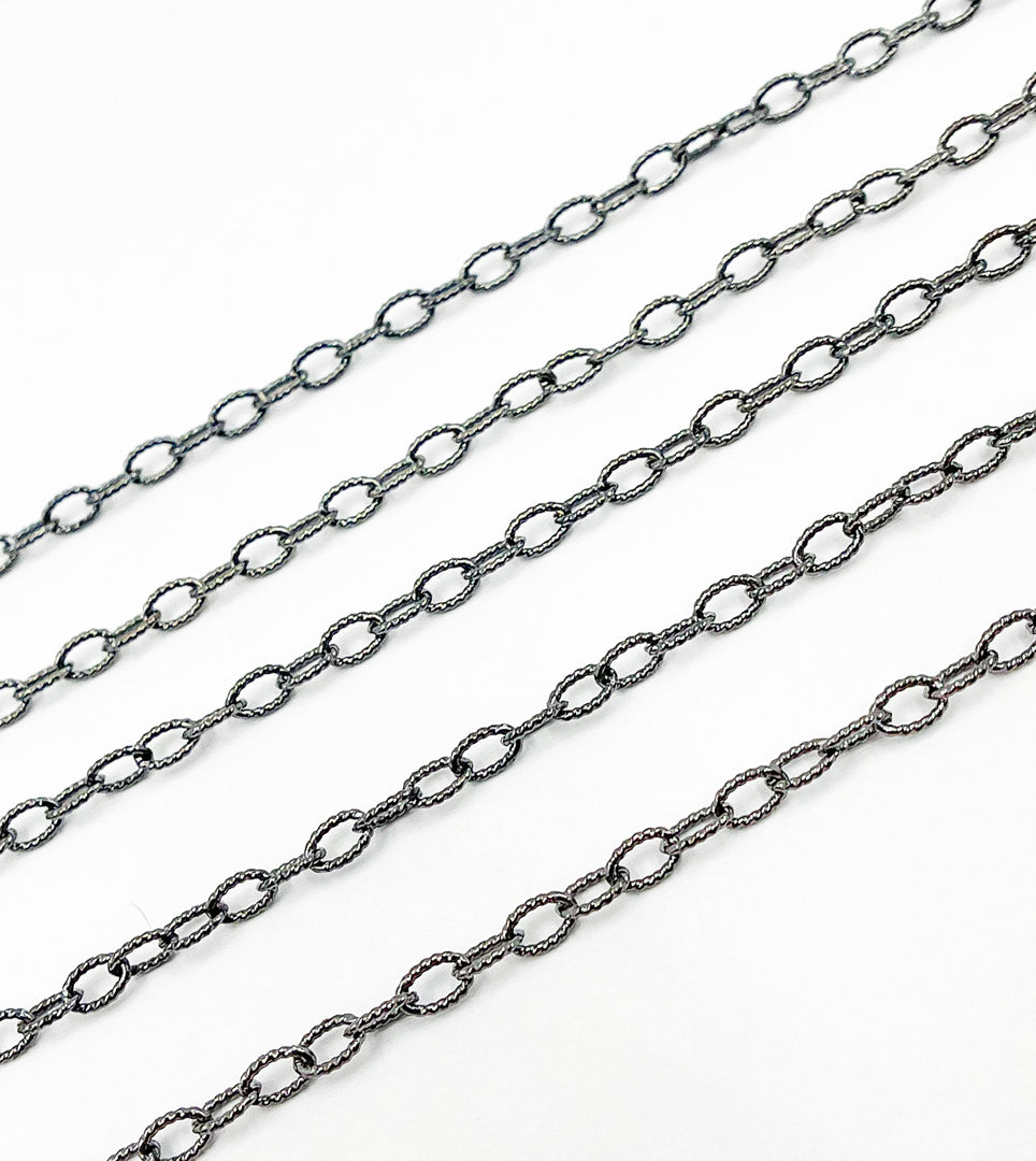 Black Rhodium 925 Sterling Silver Twisted Oval 5x3 mm Link Chain. BR19