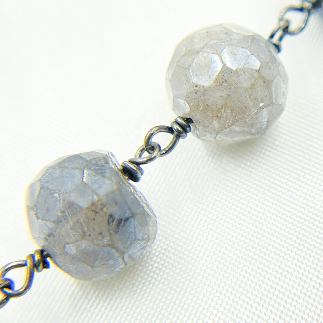Coated Labradorite Round Shape Oxidized Wire Chain
