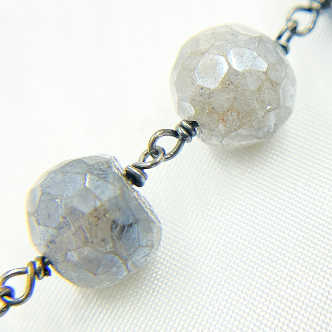 Coated Labradorite Round Shape Oxidized Wire Chain. CLB48