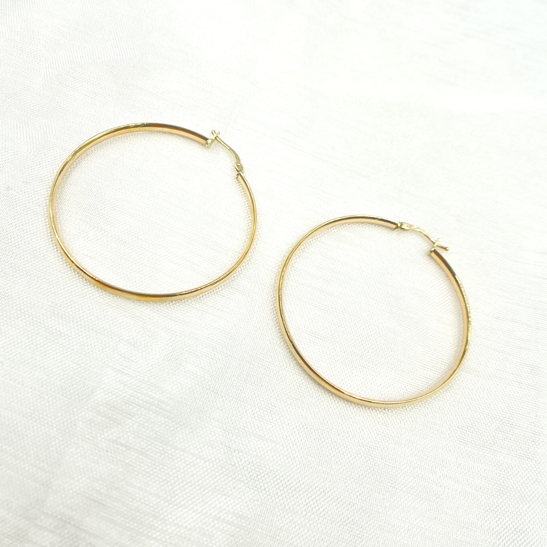 14K Solid Gold Hollow Smooth Hoop
