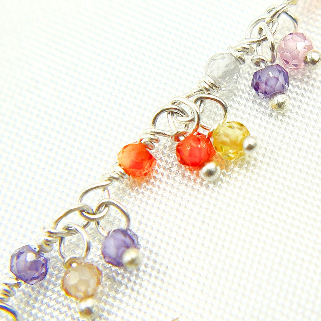 Multi Color C.Z. Cluster Dangle 925 Sterling Silver Wire Chain. MCZ13