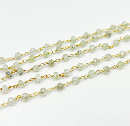 Gold Plated 925 Sterling Silver made with Coated Prehnite Wire Wrap Chain