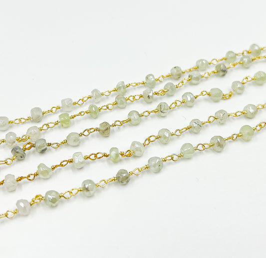 Gold Plated 925 Sterling Silver made with Coated Prehnite Wire Wrap Chain