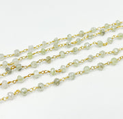 Gold Plated 925 Sterling Silver made with Coated Prehnite Wire Wrap Chain
