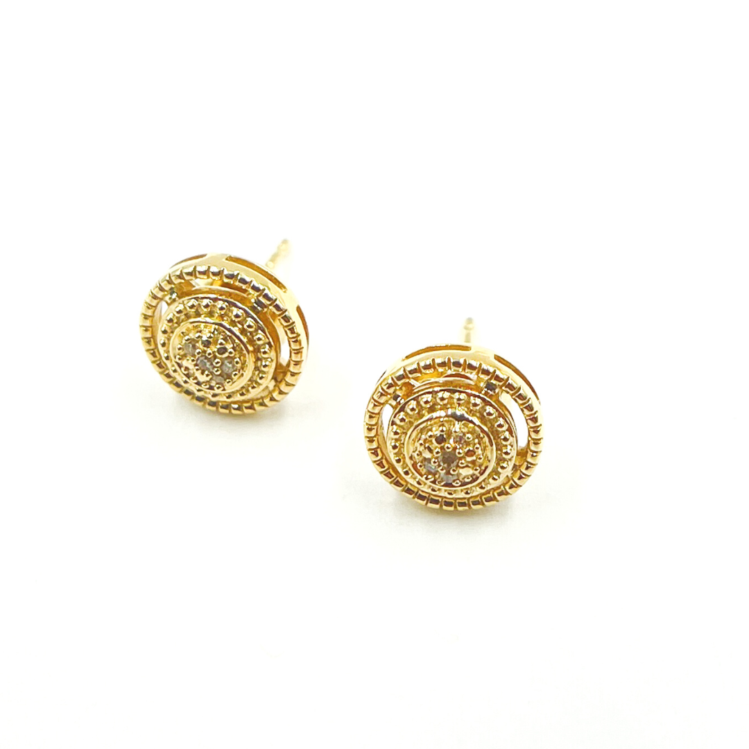 14K Solid Gold and Diamonds Circle Earrings
