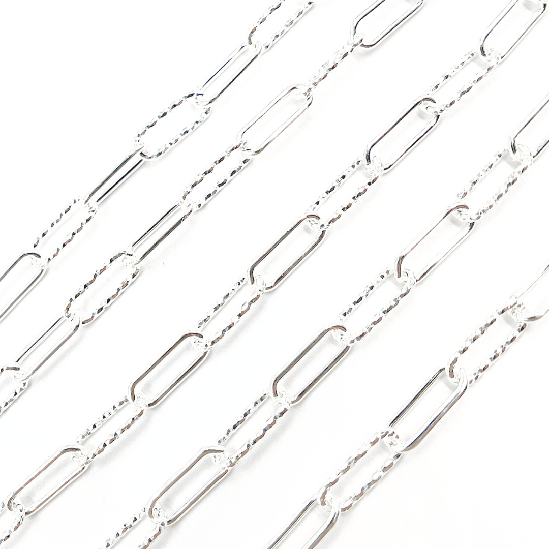 V32SS. 925 Sterling Silver Smooth & Diamond Cut Paperclip Chain.