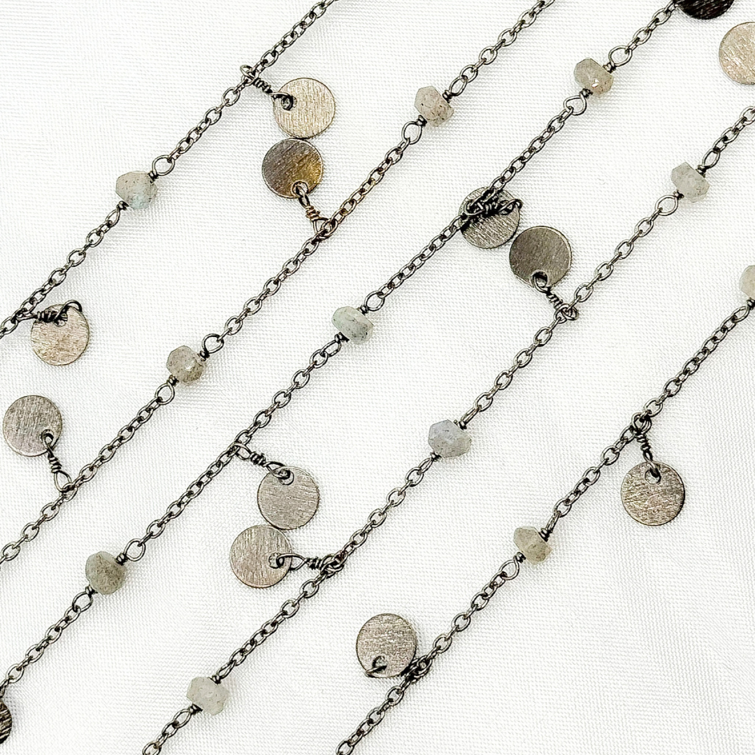 Labradorite and Dangle Disc Oxidized Wire Chain.