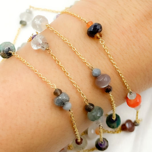 Multi Gemstone Gold Plated Connected Wire Chain