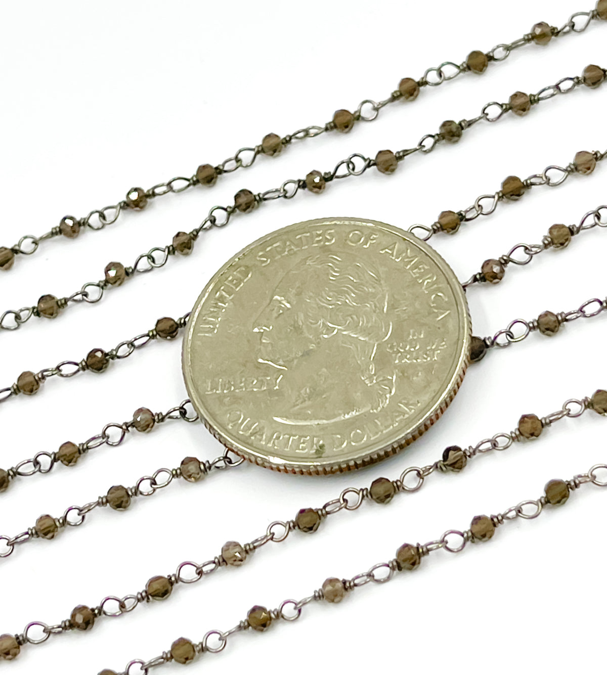 Smoky Quartz Wire Wrap Chain.  SMQ4