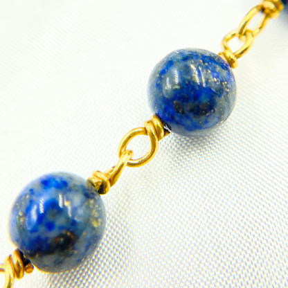 Lapis Lazuli Round Gold Plated Wire Chain