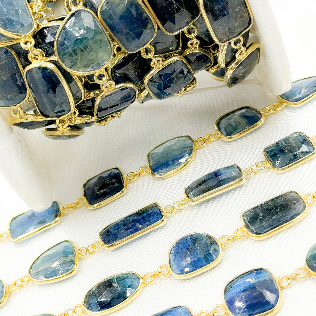Kyanite Mix Shape Bezel Gold Plated Wire Chain