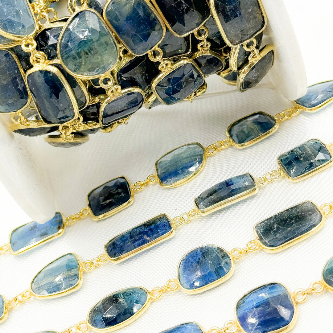 Kyanite Mix Shape Bezel Gold Plated Wire Chain. KYA12