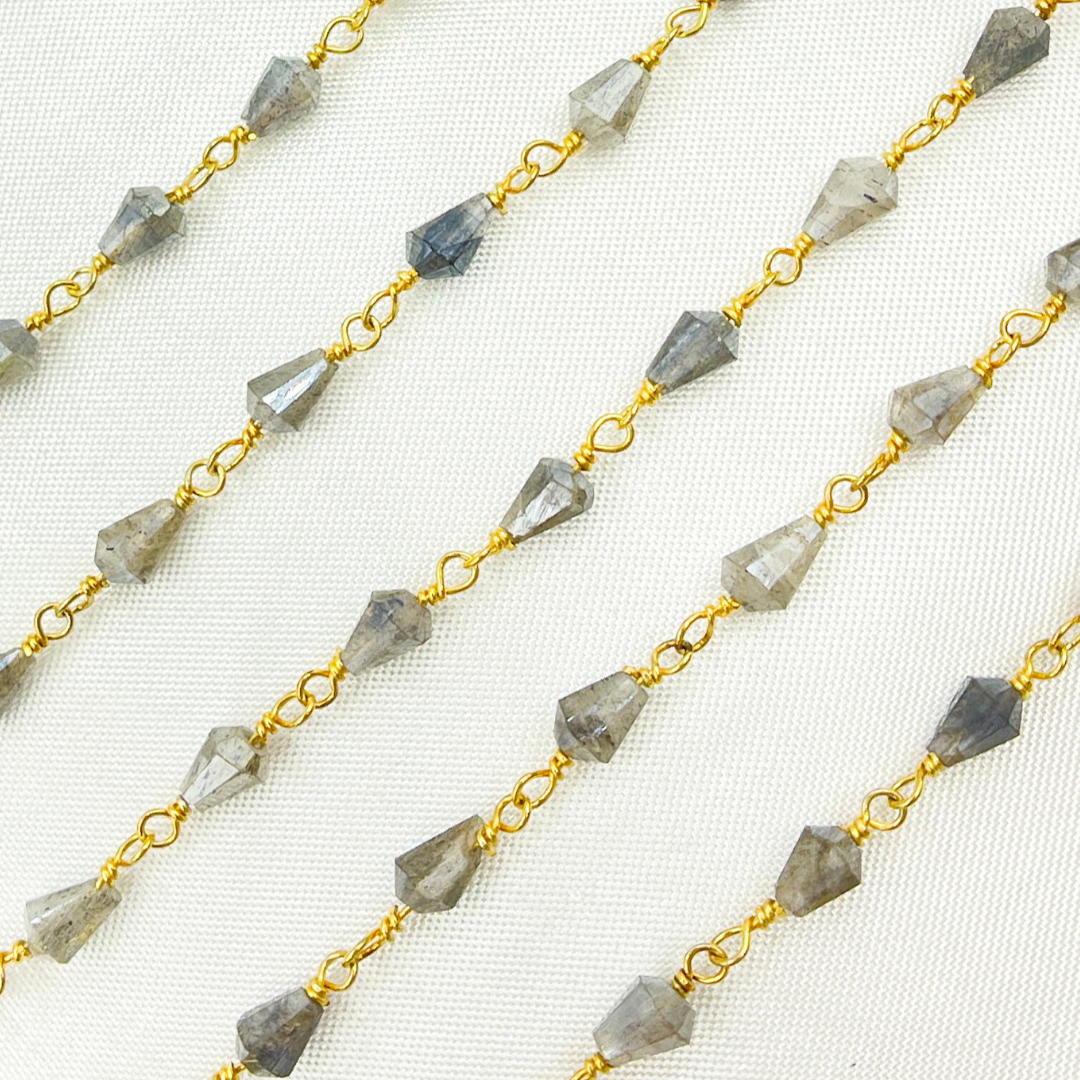 Coated Labradorite Tear Drop Gold Plated Wire Chain. CLB32