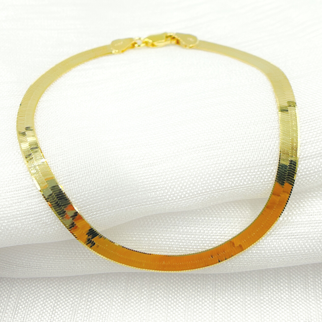 14K Solid Gold Dainty Herringbone Bracelet.