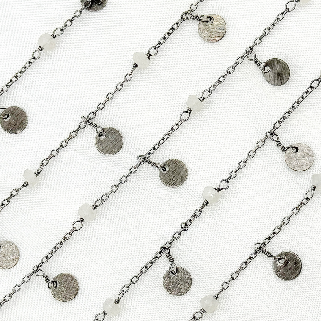Moonstone and Dangle Disc Oxidized Wire Chain.