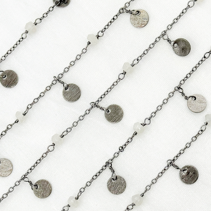 Moonstone and Dangle Disc Oxidized Wire Chain.