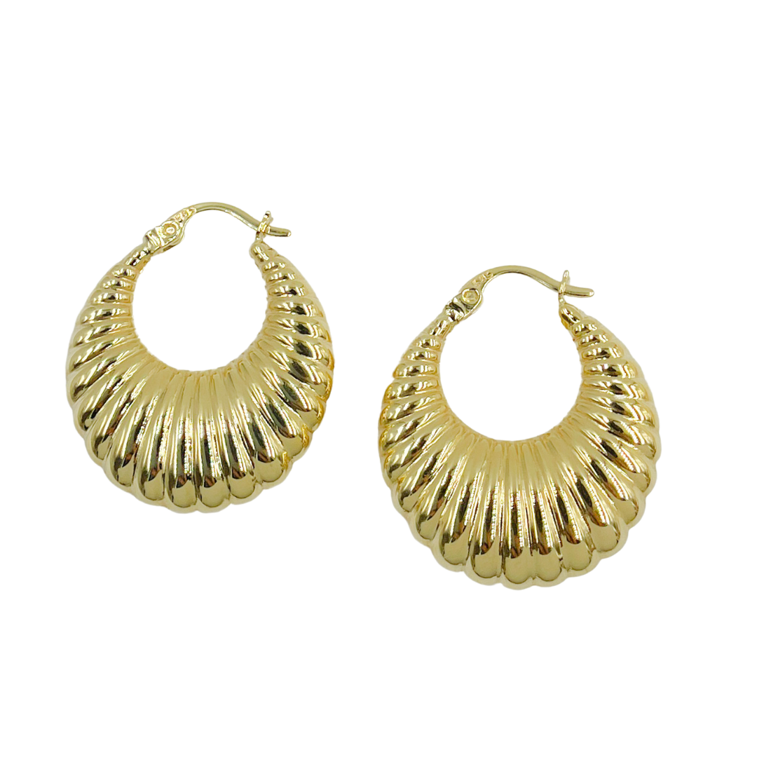 14K Solid Gold Chunky Croissant Hoop