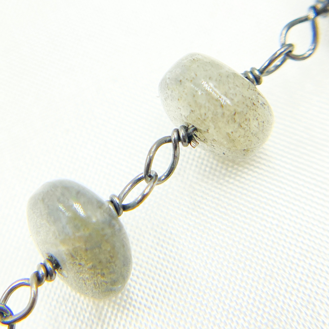 Labradorite Rondel Smooth Oxidized Wire Chain. LAB100