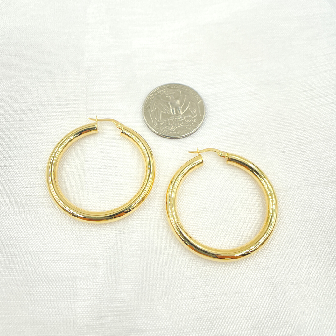 14K Solid Gold Hollow Smooth Hoop