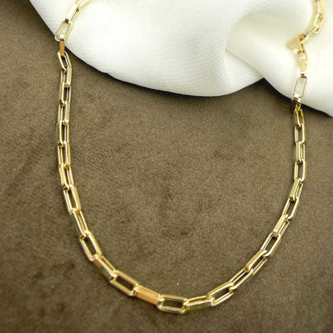 14K22. 14K Solid Gold Flat Box Link Chain