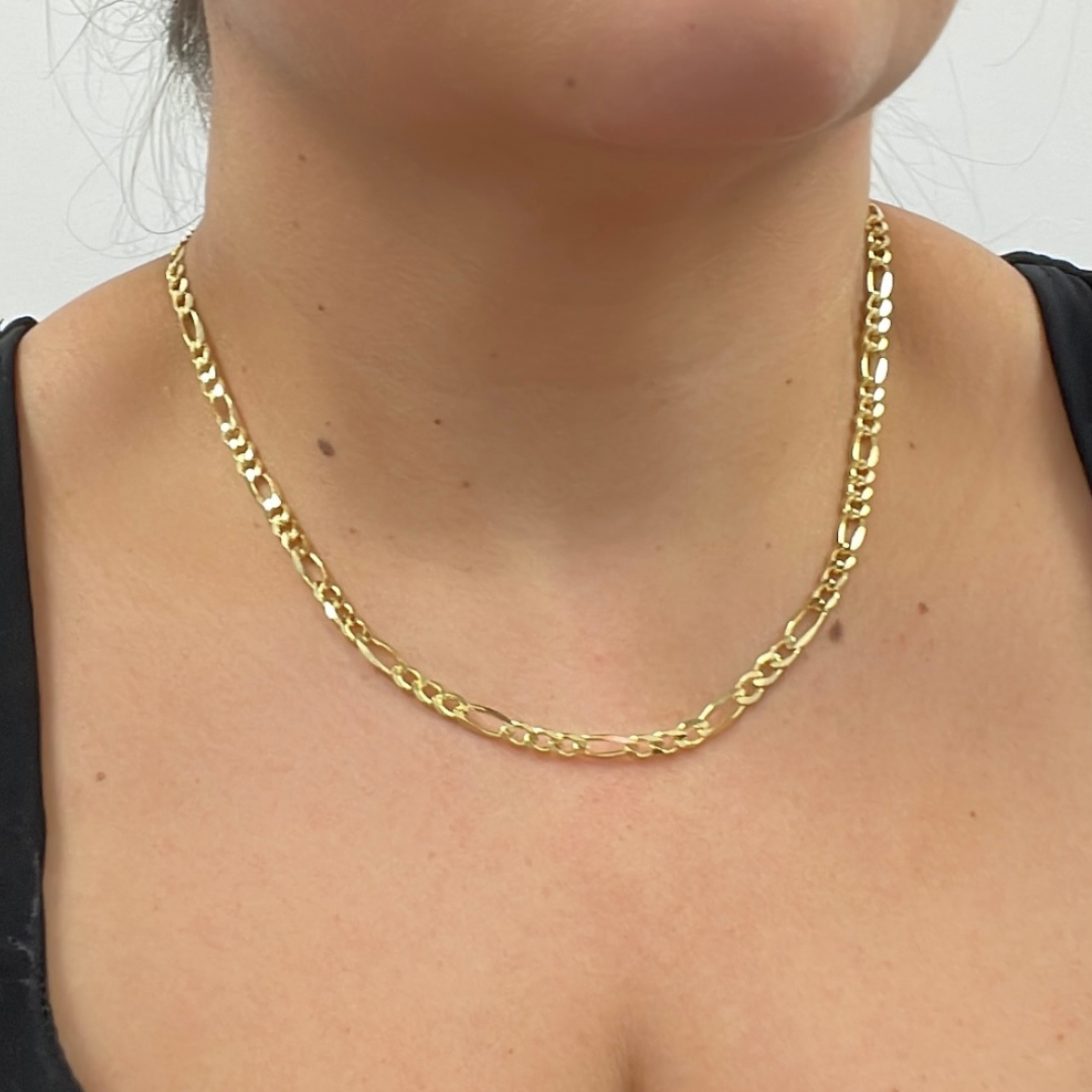 14k Solid Yellow Gold Flat Figaro Chain