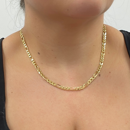 14k Solid Yellow Gold Flat Figaro Chain