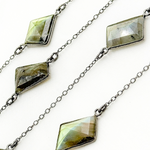 Load image into Gallery viewer, Labradorite Rectangle Shape Bezel Oxidized Connected Wire Chain. LAB116
