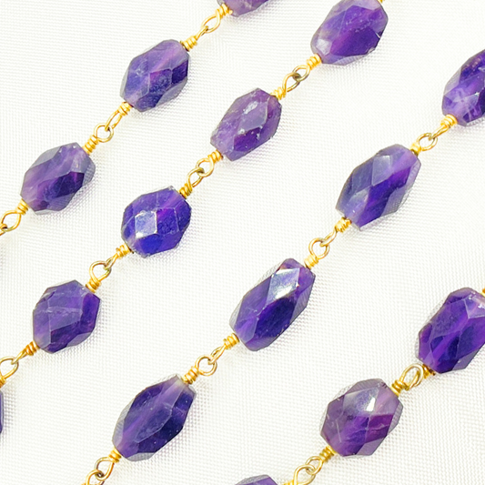 Amethyst Oval Faceted Shape Gold Plated Wire Chain
