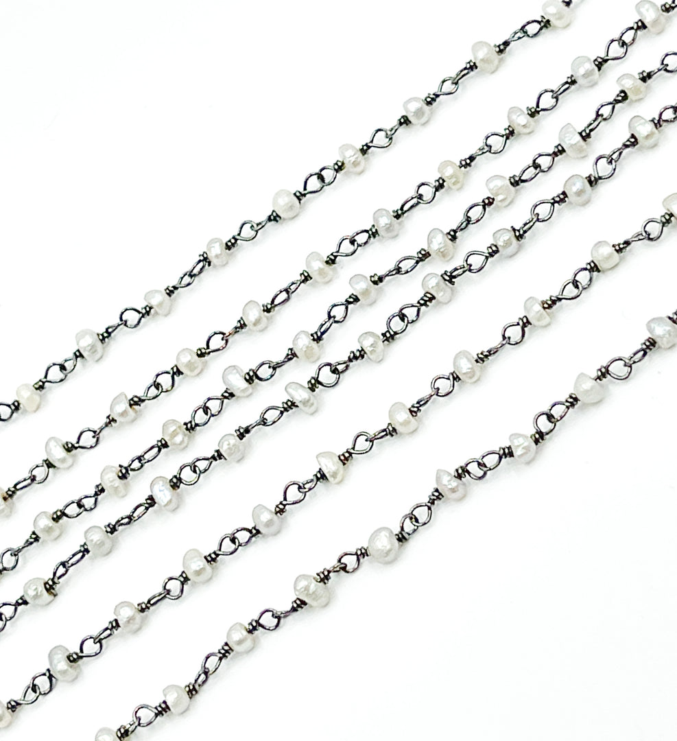 Grey Freshwater Pearl Wire Wrap Chain. PRL30