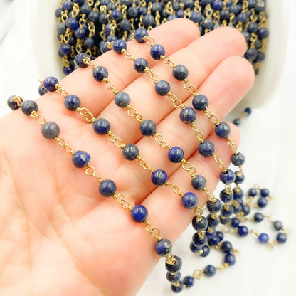 Lapis Lazuli Round Shape Gold Plated Wire Chain